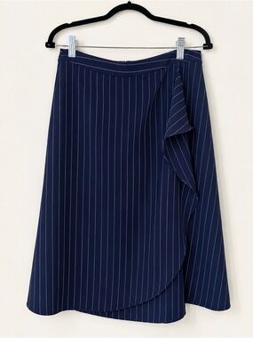 Banana Republic Navy Pinstripe Faux Wrap Midi Skirt | Size 4